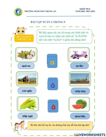 Bài tập chữ cái a, ă, â