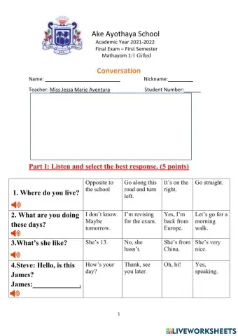 Conversation final exam