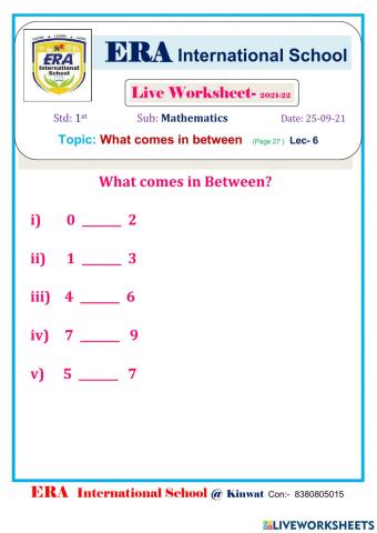1 st  MATH   L-3   Whats come  in  Between (page 27 )  LEC-6