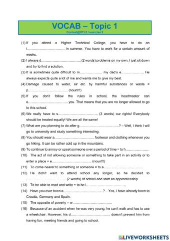 Vocabulary Topic 1 - ex.2