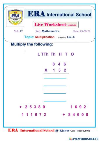 4 th math L-4  Multiplication by  3- Digits numbers     (Page- 61 )   LEC -6