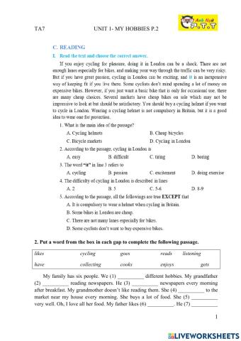 Ta7 unit 1 hobbies p2