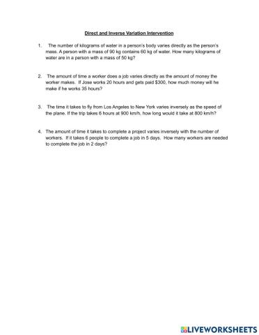 Direct and Inverse Variation Multiple choice