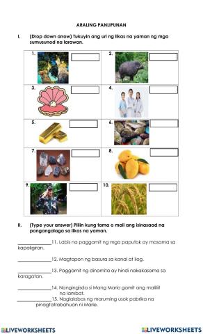 Worksheet Araling Panlipunan