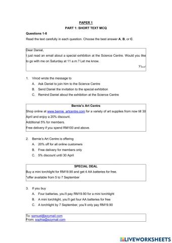 Form 3: English Exam Preparation Worksheet