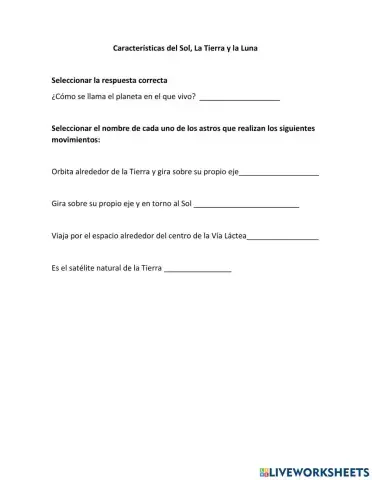 Características del Sol, la Tierra y la Luna