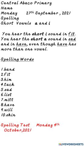 Spelling Word List