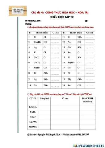 Lập nhanh cthh khi biết hóa trị