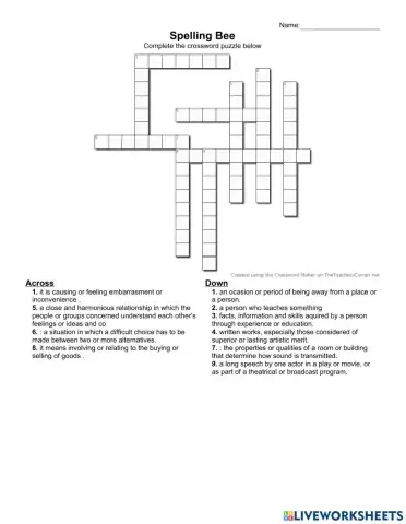 Spelling Bee Crossword