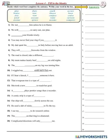 Lesson 4 - Fill in the Blanks