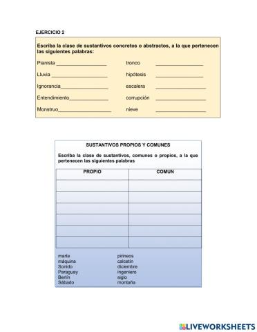 Clases de sustantivos