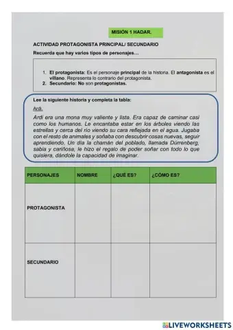 MISIÓN 1. PROTAGONISTA PRINCIPAL. SECUNDARIO