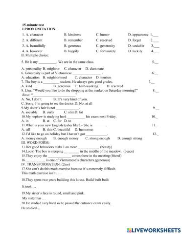Worksheets for English 8
