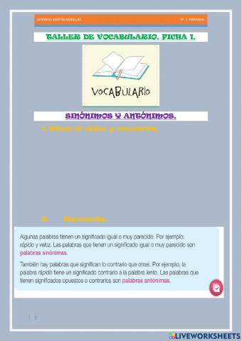 Taller de vocabulario. Ficha 1.