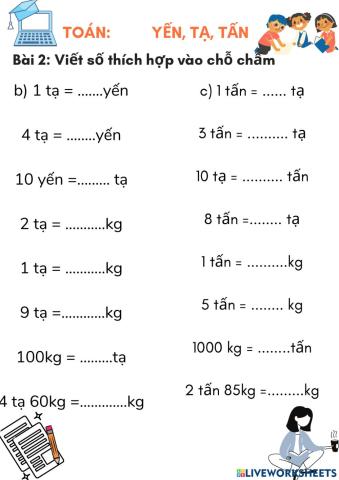 Bài 2: Yến, tạ, tấn