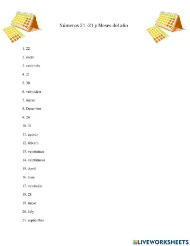 Números y Meses del año