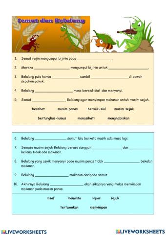 Semut yang rajin dan Belalang yang malas