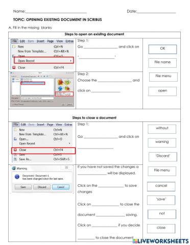 Opening and closing document in Scribus