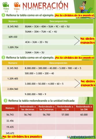 Numeración: Descomposición y redondeo de números naturales