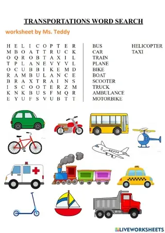Transportations Word Search