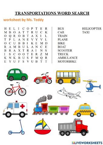 Transportations Word Search