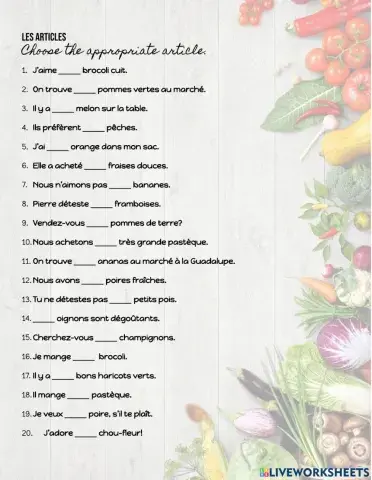 Les articles (les aliments)