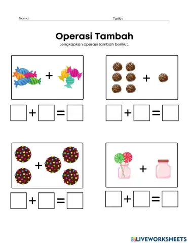Lengkapkan operasi tambah dalam lingkungan 10