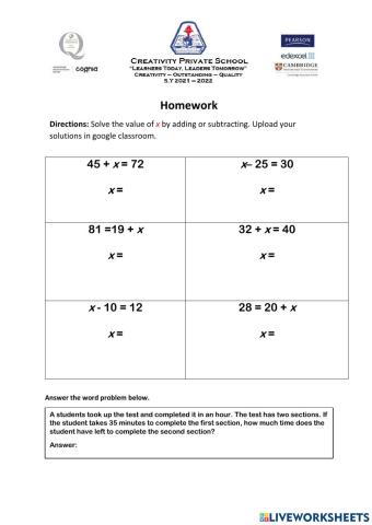 Solving equation by adding or subtracting
