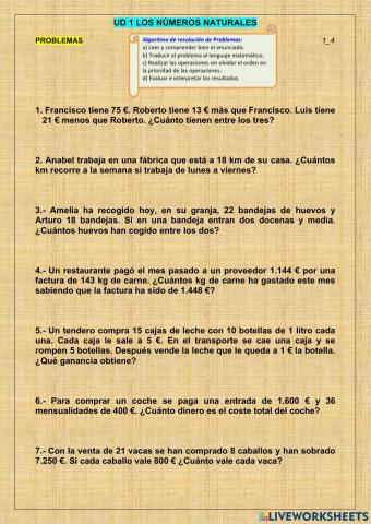 Problemas con números naturales