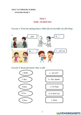 Test 1- grade 3- mrs.ha- nhattan