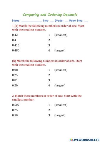 Comparing & Ordering Decimals