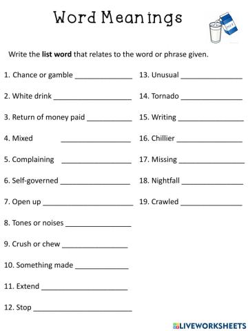 Consonant Blends word meanings