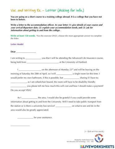 Writing Ex. - Letter Asking for Info. (GT IELTS)