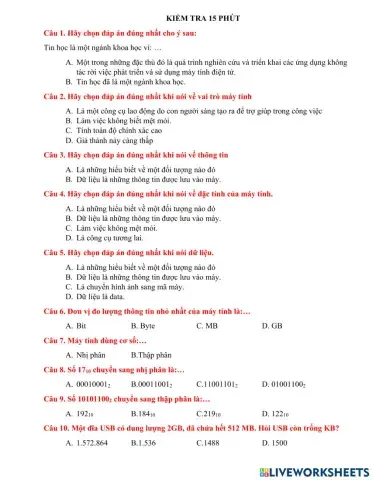 Kiểm tra 15 - Môn tin -Lớp 10