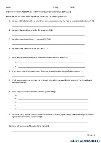 The Protectorate Agreemnt Structured Essay Questions Part 1
