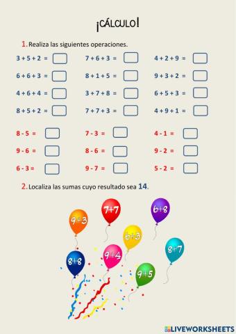 Cálculo y operaciones. Relación entre suma y resta