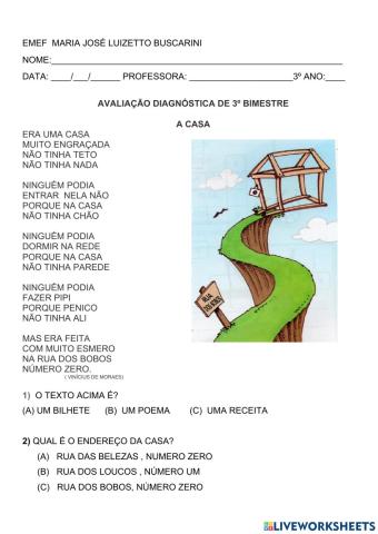 Avaliação de Língua Portuguesa - 3º bimestre