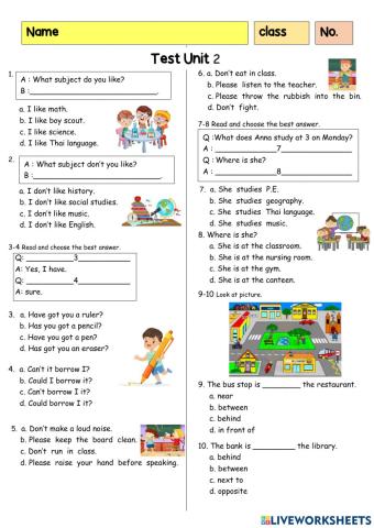 Worksheet Test 2 Grade 5