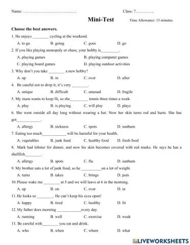 English 7- Unit 2- Health