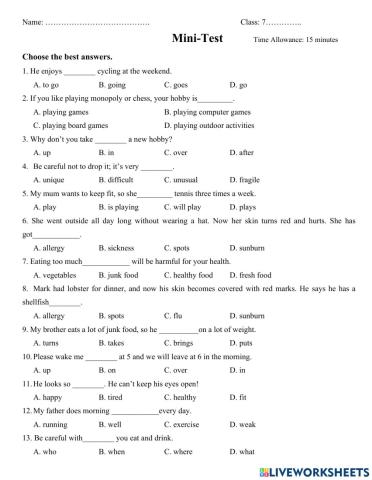 English 7- Unit 2- Health