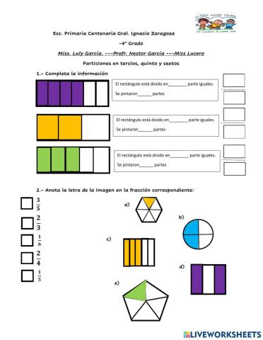 Particiones en tercios, quintos y sextos