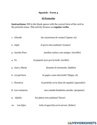 Preterito - Regular Verb Conjugations