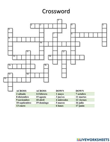 Days and months Crossword