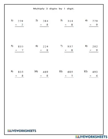 Multiplications by 1 digit