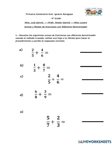 Sumas y Restas de Fracciones con Diferente Denominador