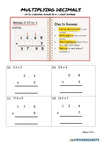 Multiplying decimals by 1-digit number