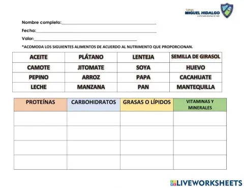 Clasificacion de nutrimientos