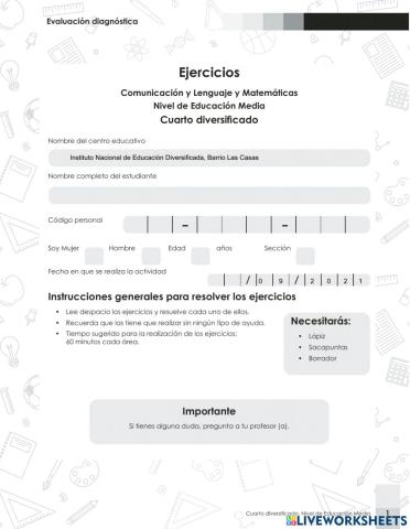 Prueba Diagnostica Matemáticas