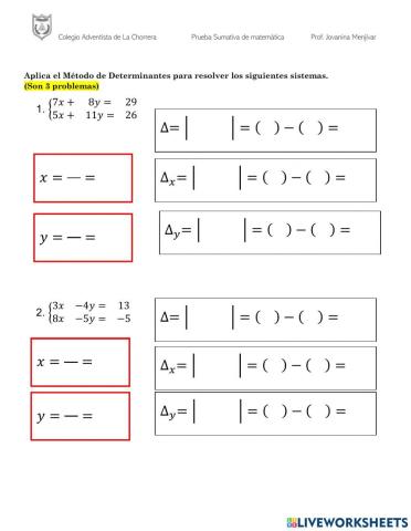 Sistemas de Ecuaciones-Método de Determinantes