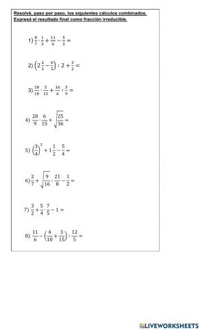 Cálculos combinados con fracciones